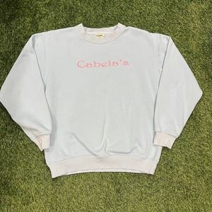 Vintage Womens Embroidered Pink and Blue Cabelas Crewneck